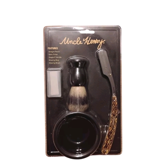Uncle Henry Folding Straight‎ Razor Kit w/Cup, Brush, and 5 Extra Blades - NEW - Picture 1 of 4
